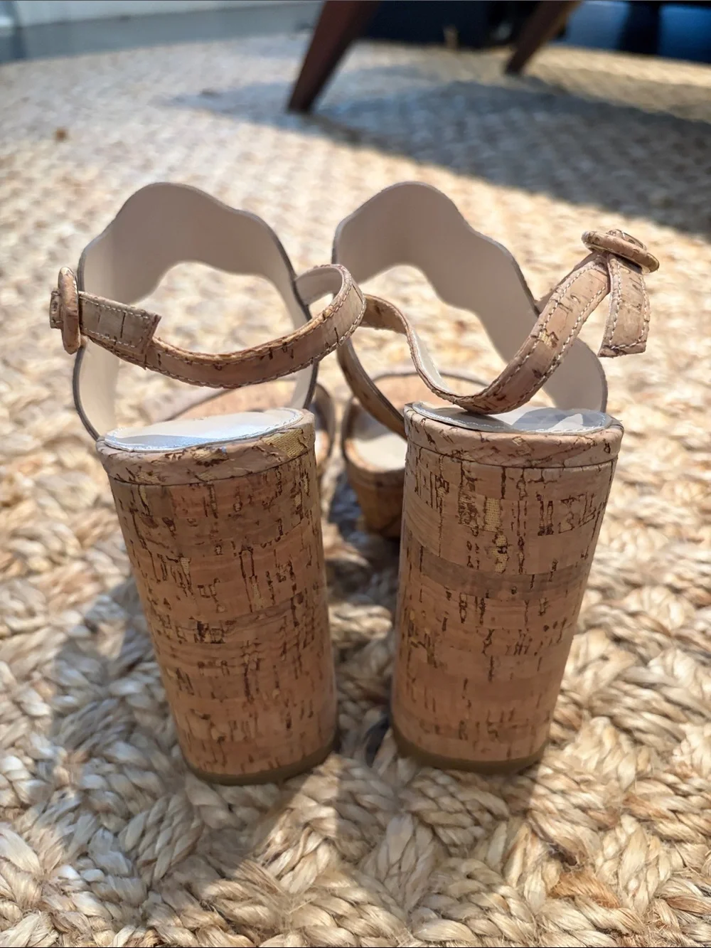 Pelle Moda Cork Platform Scalloped Strap Sandals - Tan